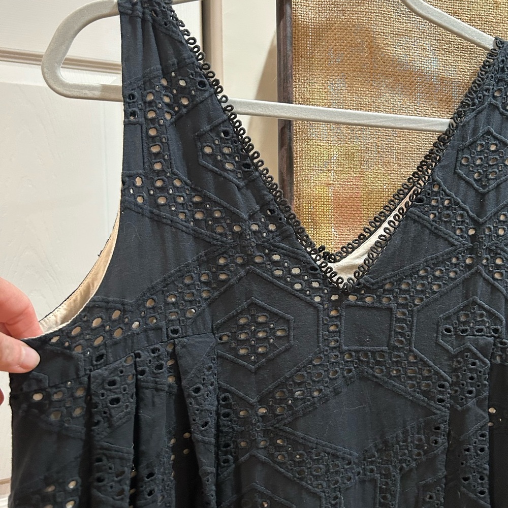 Anthropologie Maeve Black Cotton Sleeveless Eyelet Dress